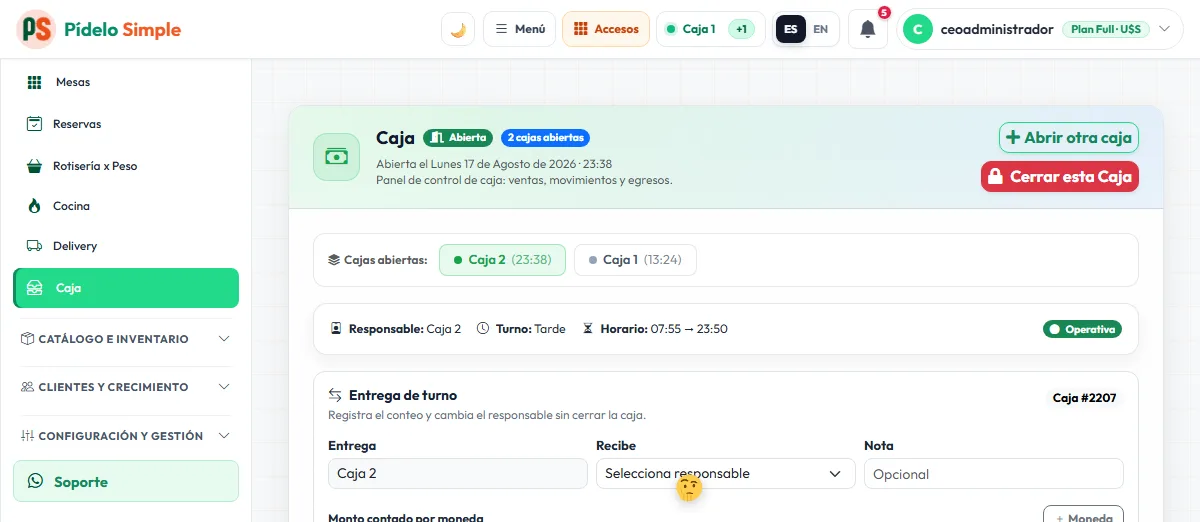 Caja: apertura, cierre y arqueo