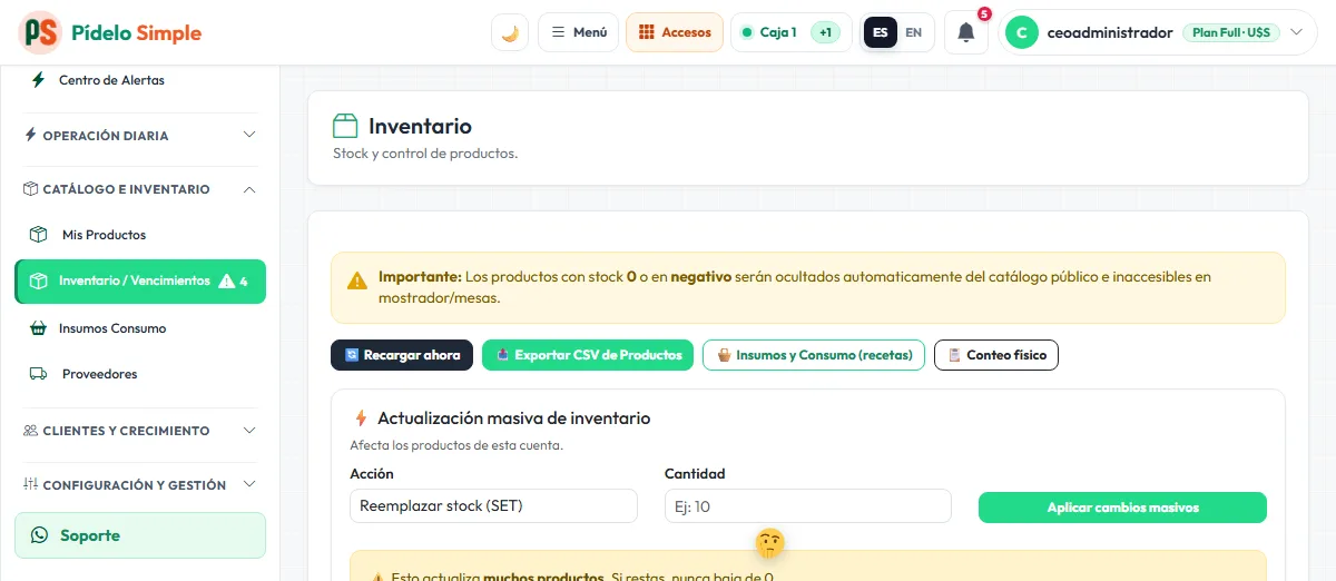 Inventario: control y alertas