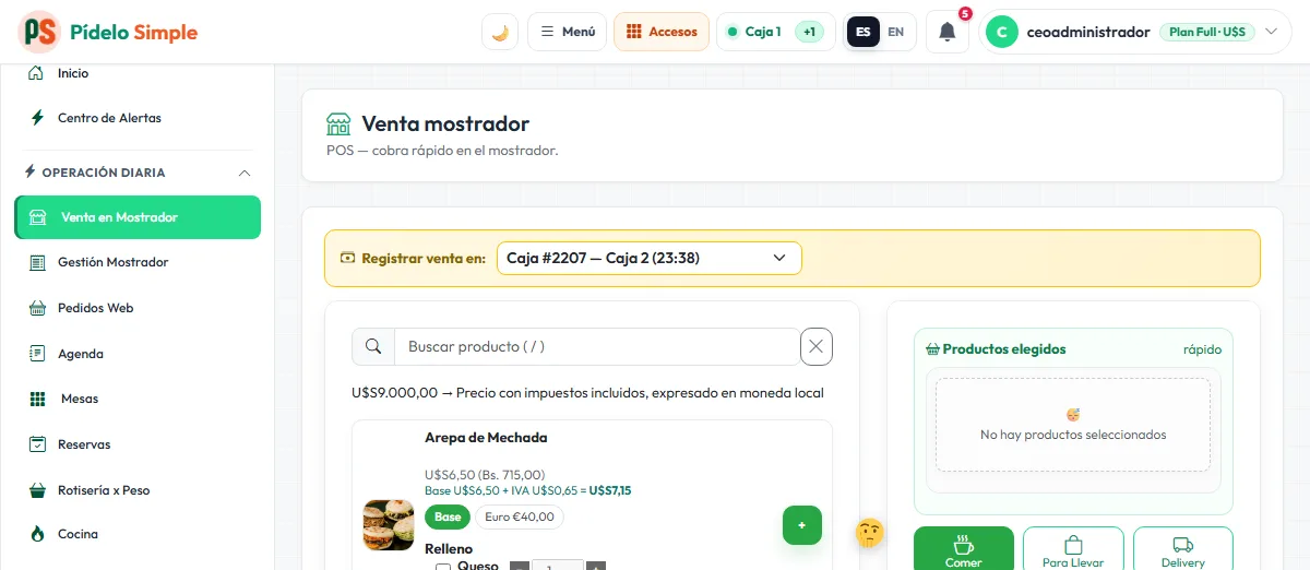 Mostrador: venta rápida
